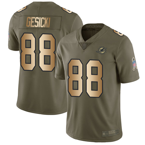 Nike Miami Dolphins #88 Mike Gesicki Olive Gold Men Stitched NFL Limited 2017 Salute To Service Jersey